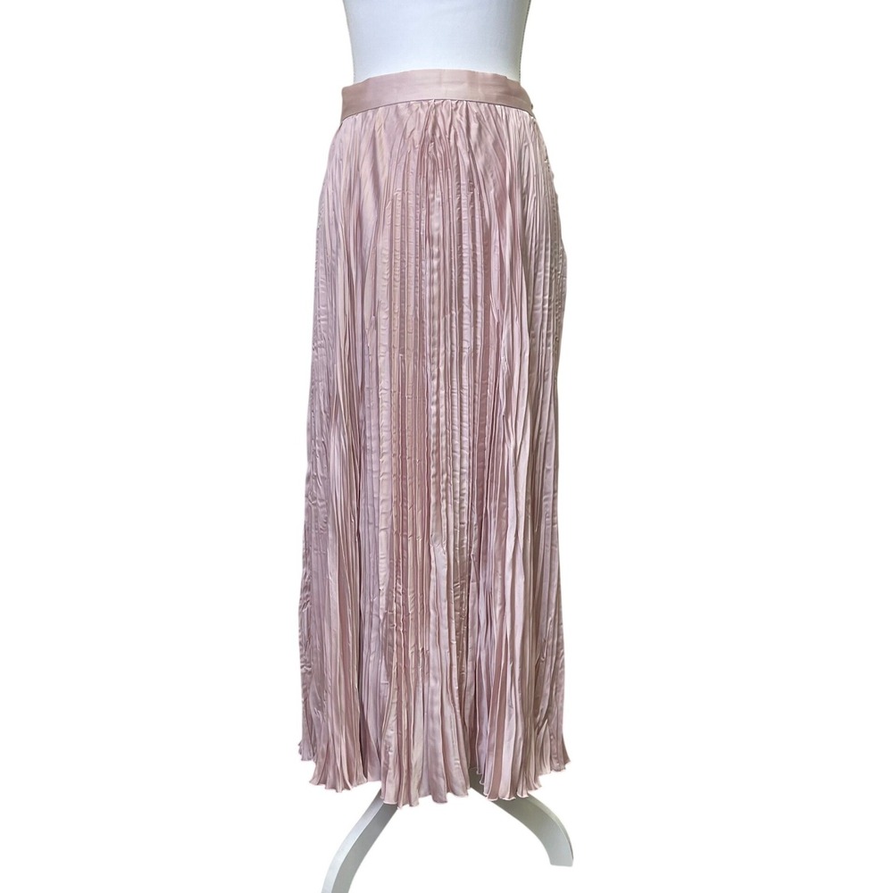 Rachel Comey Pink Satin Pleated Maxi Skirt M Blush Button Side High Waist